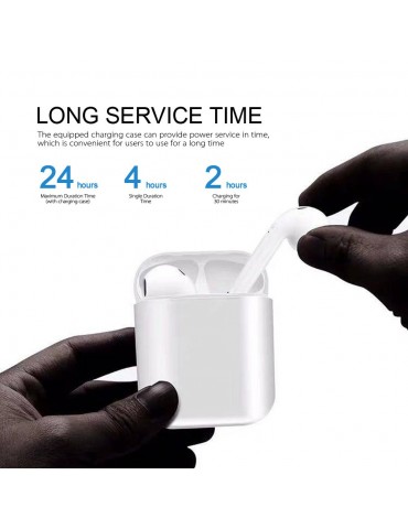 i12 True Wireless Earphones Wireless BT Earphones BT 5.0 Smart Headset Portable Sports Wireless Headset with 300mAh Charging Case Touch-control Noise Reduction Compatible with Android / iOS Devices